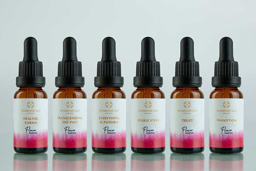 A flower essences kit of 6 diamond age flower essences called Transition which helps us to deal close gracefully the chapters of our past and move with stable steps into our new beginnings